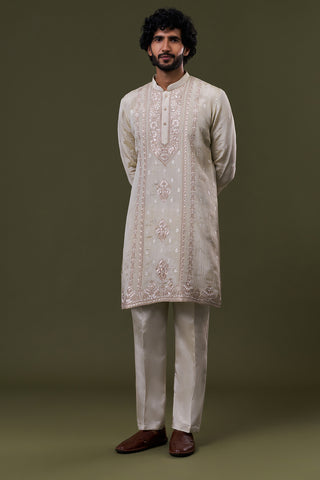 Gold Tissue Silk Resham Embellished Festive Kurta Set