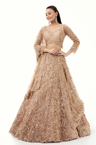 Golden Lehenga with Zardosi and Cutdana Embroidery