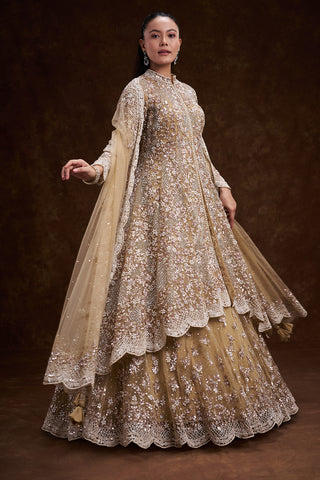 Golden Net Bridal Lehenga with Ornate Scalloped Borders