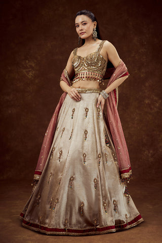 Golden Tissue Lehenga with Sequin and Bead Work