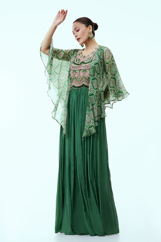 Green Anarkali Suit with Zardosi Moti and Zari Embroidery