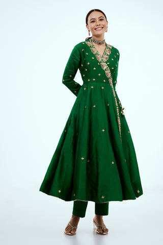 Green Art Silk Suit with Zardosi Work