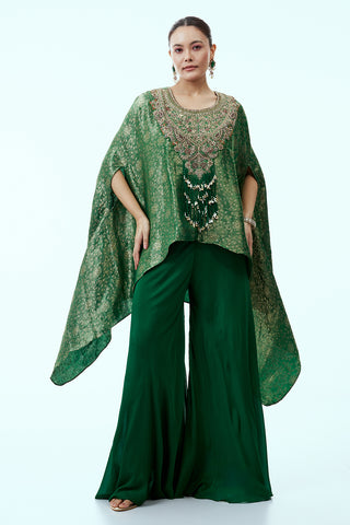 Green Brocade Indo Western Kaftan Top with Palazzo Pants