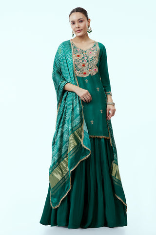Green Cotton Silk Palazzo Suit with Zari and Zardosi Work