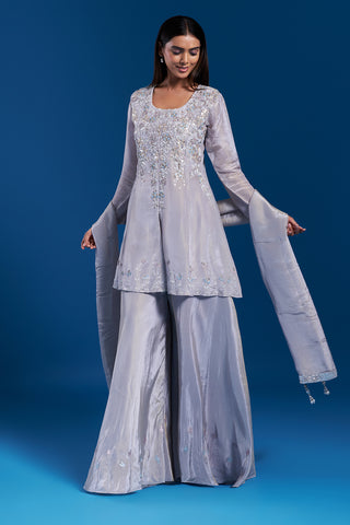 Grey Kurta Palazzo Set with Sequin Work