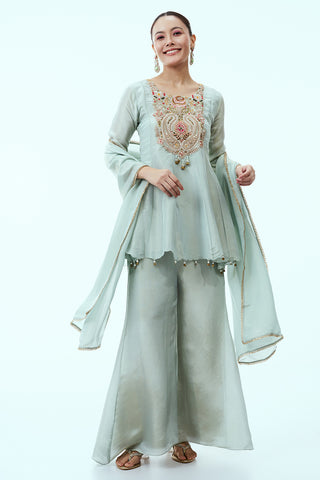 Ice Blue Peplum Top with Palazzo Pants