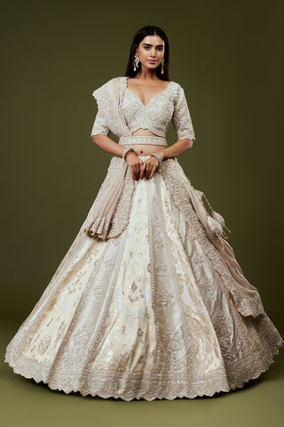 Ivory Brocade Lehenga with Moti Work
