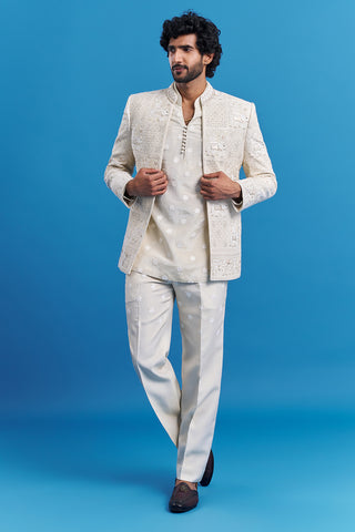 Ivory Cream Embroidered Men's Indo-Western Set