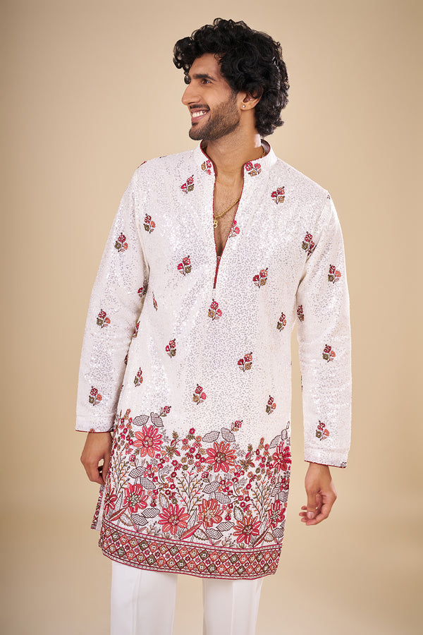 Ivory Georgette Kurta Set with Sequin Work