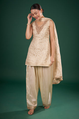 Ivory Gold Kurta Set with Zari Embroidery