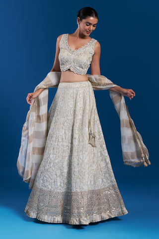 Ivory Gold Lehenga Set with Embellished Border
