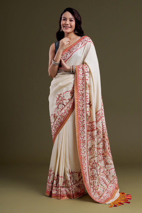Ivory Heritage Silk Embroidered Saree