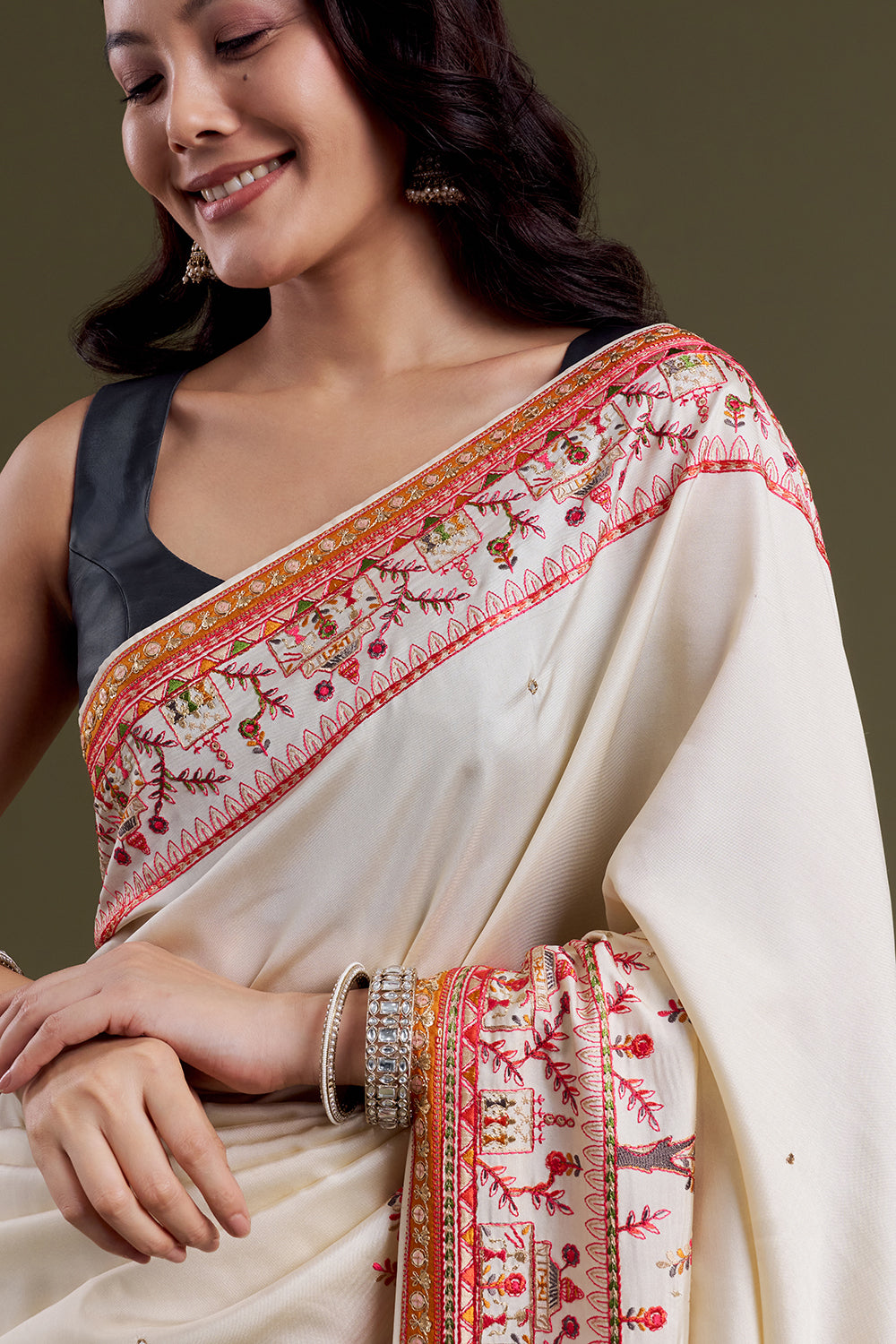 Ivory Heritage Silk Embroidered Saree