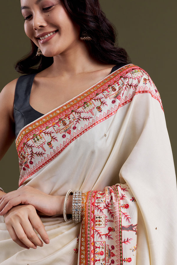 Ivory Heritage Silk Embroidered Saree