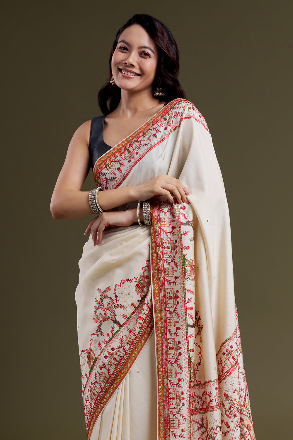 Ivory Heritage Silk Embroidered Saree