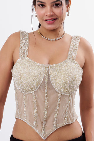 Ivory Net Blouse with Cutdana Work