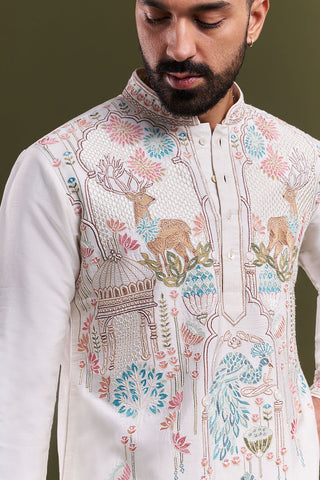 Ivory Nokia Silk Embroidered Men’s Kurta Set