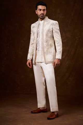 Ivory Nokia Silk Jodhpuri Set with Dori Work