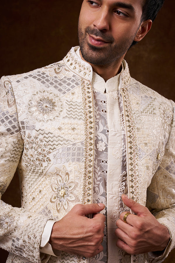 Ivory Nokia Silk Jodhpuri Set with Dori Work