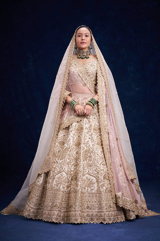 Ivory Raw Silk Bridal Lehenga with Zardozi and Zari Work