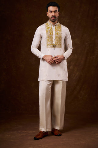 Ivory Shimmer Georgette Men's Kurta Set with Dori Work