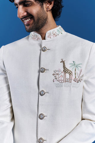 Ivory Silk Embroidered Sherwani Set