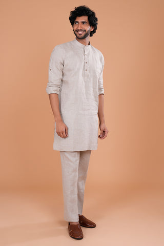Ivory Textured Linen Men's Kurta Set