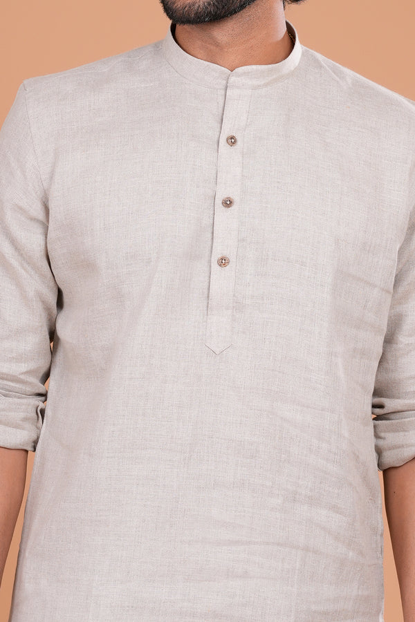 Ivory Textured Linen Men's Kurta Set