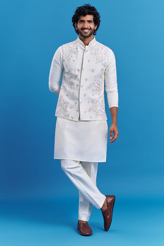 Ivory White Floral Embroidered Men's Kurta Set