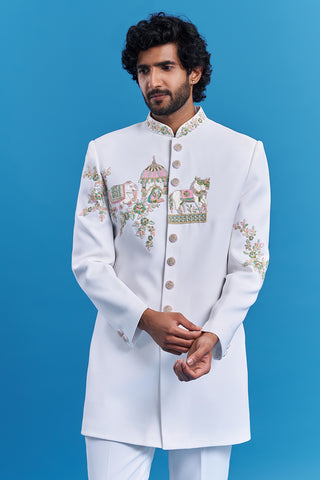 Ivory White Hand Embroidered Bandhgala Suit