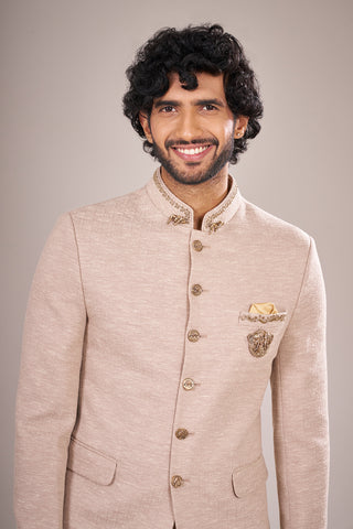 Ivory Silk Bandhgala Set with Heritage-Inspired Embroidery