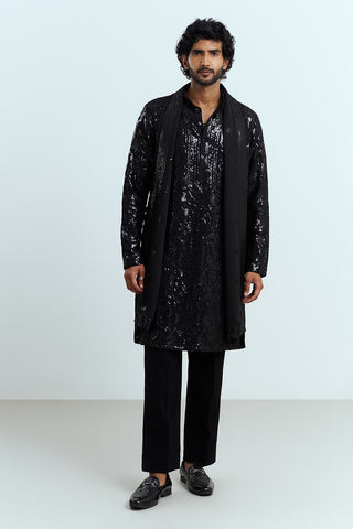 Jet Black Sequinned Men's Kurta Set