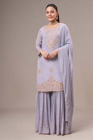 Lavender Chinon Sharara Suit with Resham and Cutdana Work
