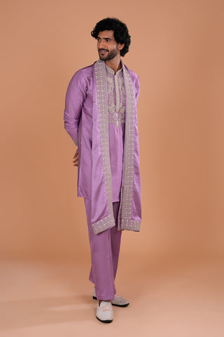 Lavender Embroidered Regal Men's Kurta Set