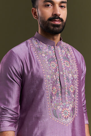 Lavender Nokia Silk Embellished Men's Kurta Set