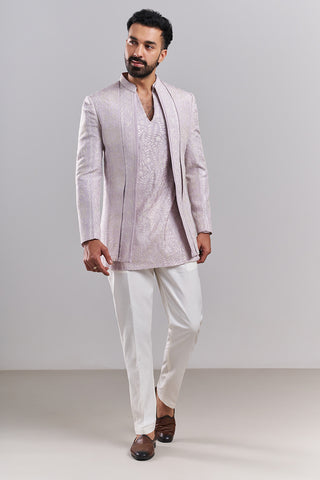 Lavender Nokia Silk Embroidered Men’s Indo-Western Set
