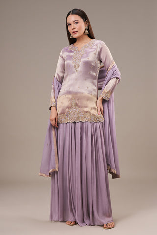 Lavender Tissue Palazzo Suit with Zardosi and Resham Work