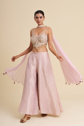 Lavender Viscose Brocade Indo-Western Set with Zardozi Work