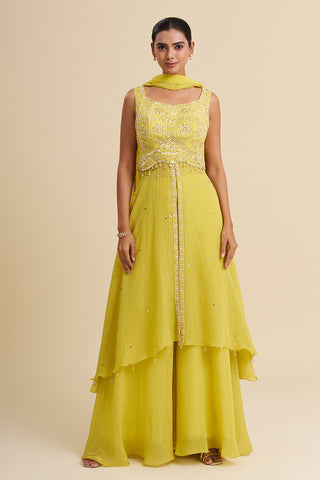 Lemon Yellow Georgette Shimmer Anarkali with Gota Patti Work