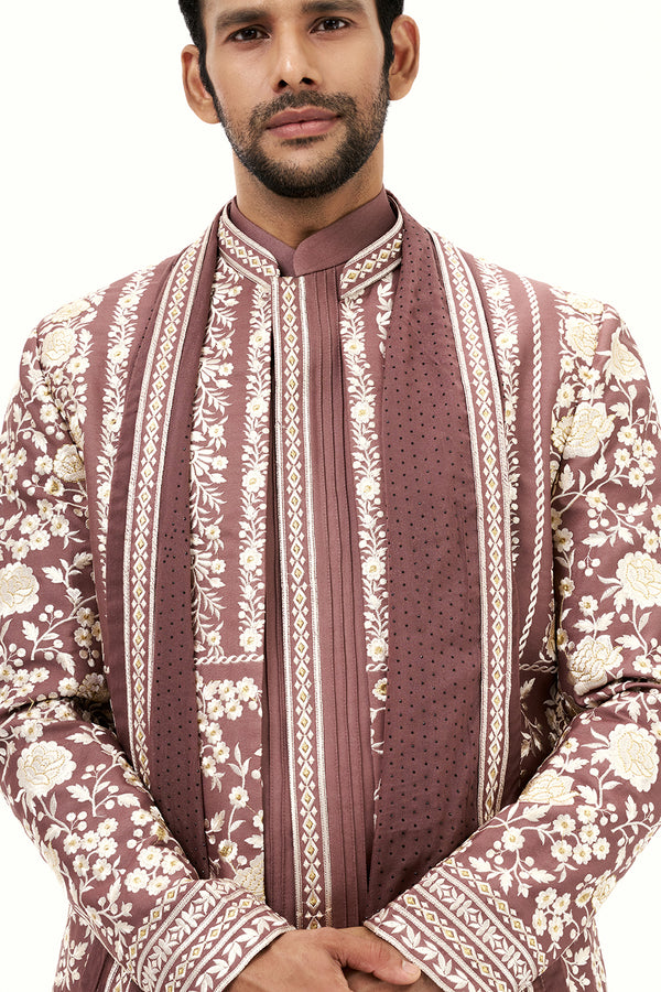 Light Brown Art Silk Mens Jodhpuri Set with Resham Work and Dupatta