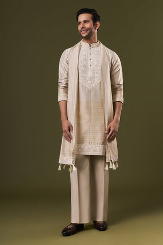Light Copper Shimmer Mens Kurta Set with Pearl Embroidery