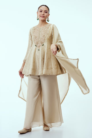 Light Gold Banarasi Brocade Peplum Palazzo Set with Zardosi Work