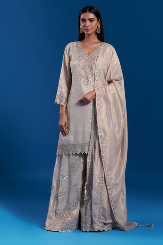 Light Gold Kurta Sharara Set with Zardozi Work