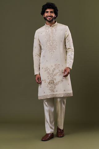 Light Gold Shimmer Georgette Mirror Embellished Kurta Set