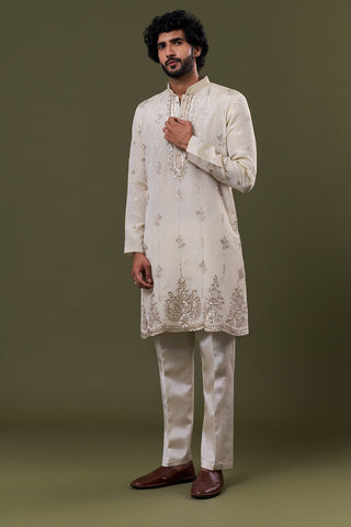 Light Gold Tissue Silk Dori Zari Embellished Kurta Set