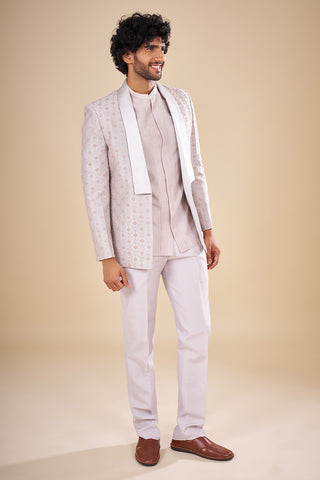 Lilac and Silver Satin Jacket Set with Sequin Work