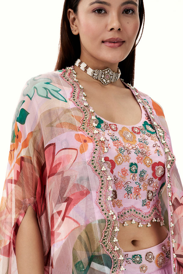 Lilac Chinon Set with Resham and Zardosi Work