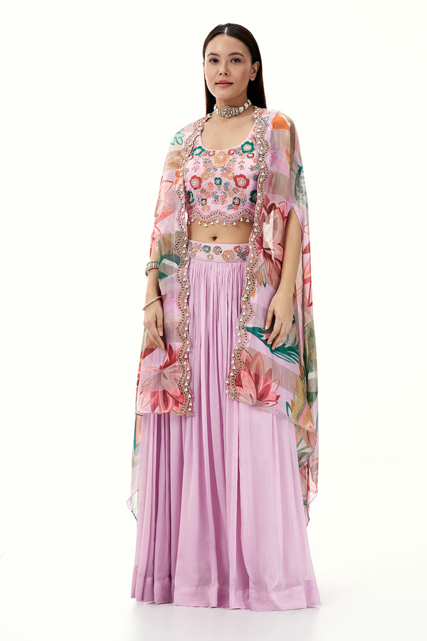 Lilac Chinon Set with Resham and Zardosi Work