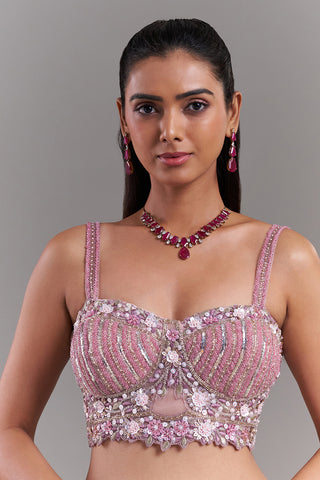 Lilac Dupion Silk Blouse with Pearl Floral Detailing