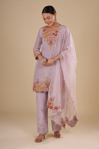 Lilac Silk Blend Kurta Pant Set